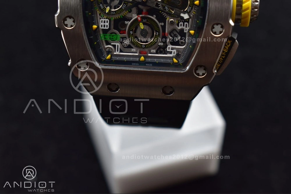 RM011 SS Chrono KVF 1:1 Best Edition Crystal Dial Black on Black Rubber Strap A7750 V Functional 1025
