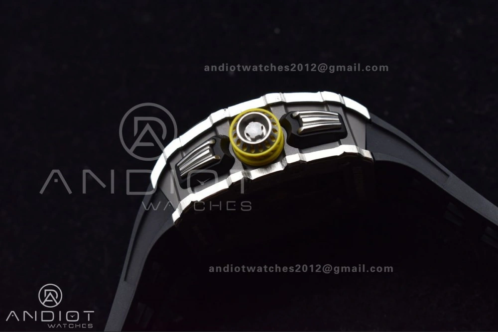 RM011 SS Chrono KVF 1:1 Best Edition Crystal Dial Black on Black Rubber Strap A7750 V Functional 1025