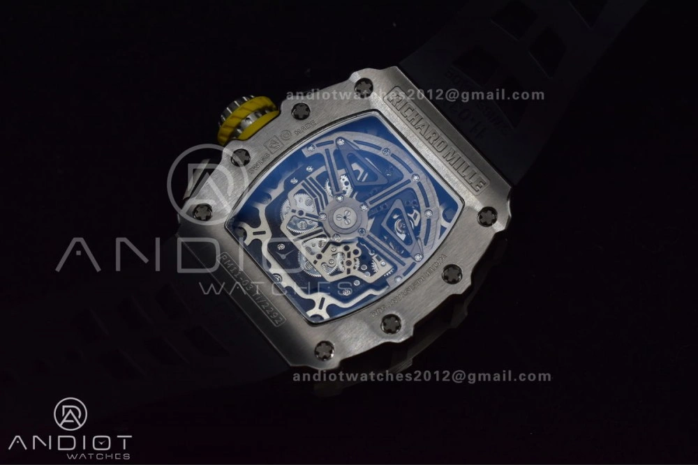 RM011 SS Chrono KVF 1:1 Best Edition Crystal Dial Black on Black Rubber Strap A7750 V Functional 1025