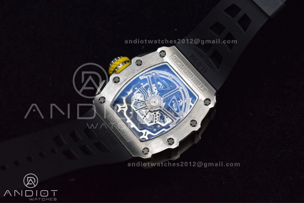 RM011 SS Chrono KVF 1:1 Best Edition Crystal Dial Black on Black Rubber Strap A7750 V Functional 1025