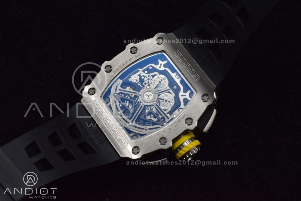 RM011 SS Chrono KVF 1:1 Best Edition Crystal Dial Black on Black Rubber Strap A7750 V Functional 1025