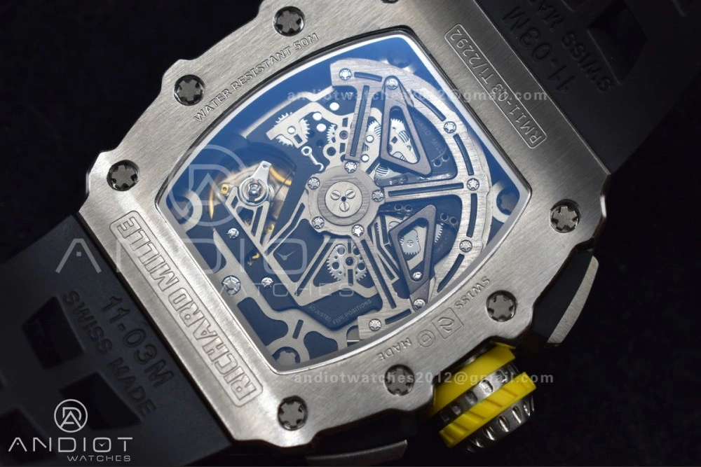 RM011 SS Chrono KVF 1:1 Best Edition Crystal Dial Black on Black Rubber Strap A7750 V Functional 1025
