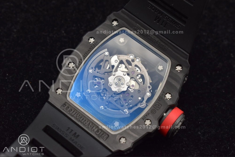 Durable RM035-02 KUF Best Edition Skeleton Dial Red on Black Rubber Strap MIYOTA 1026