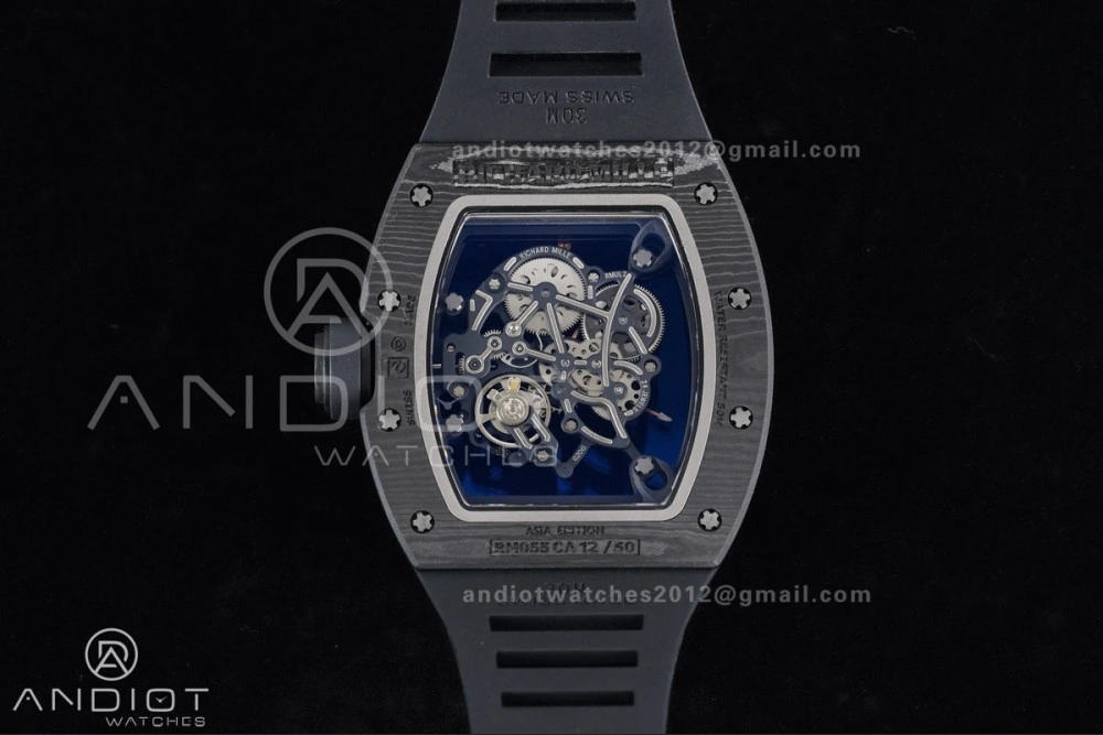 SoftTouch RM055 NTPT APSF 1:1 Best Edition RG Inner Bezel Black Crown On Black Rubber Strap RMUL2 Super Clone 1243