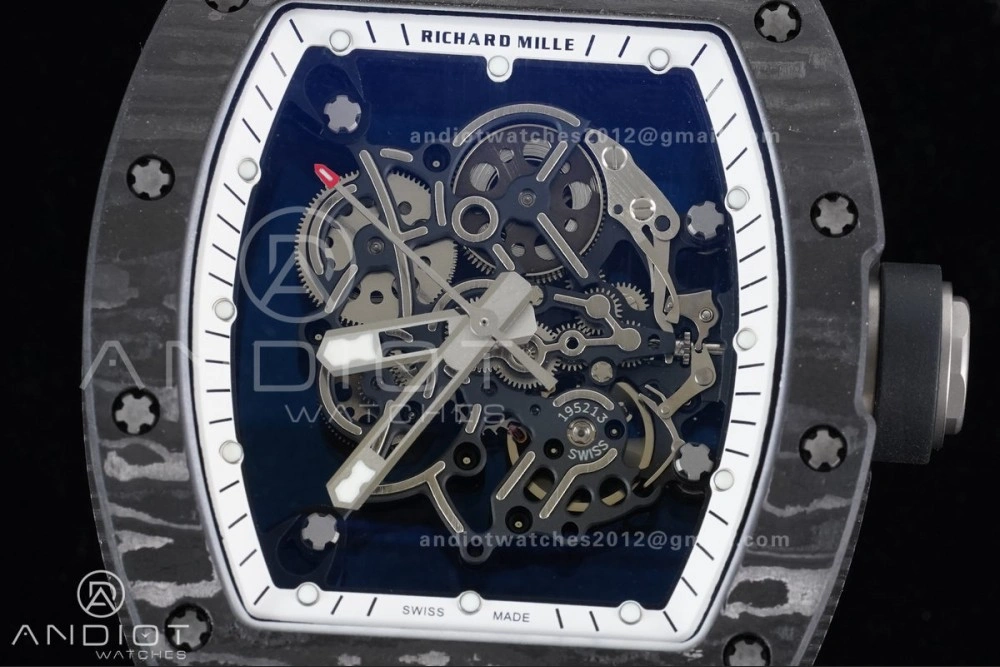 QuickDry RM055 NTPT Ti APSF 1:1 Best Edition White Inner Bezel Black Crown on Rubber Strap RMUL2 Super Clone 1234