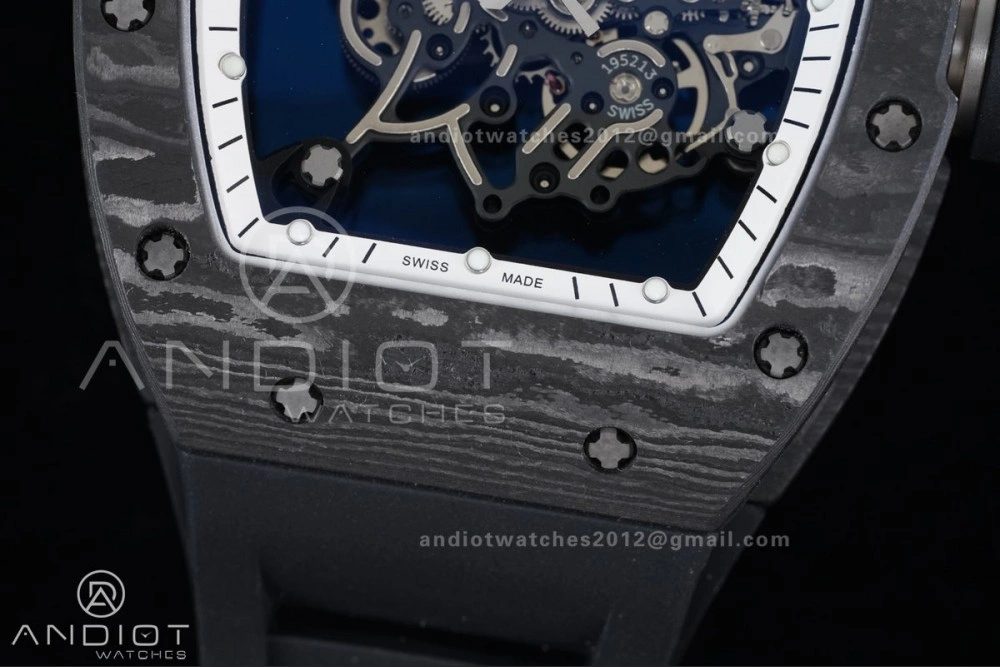 QuickDry RM055 NTPT Ti APSF 1:1 Best Edition White Inner Bezel Black Crown on Rubber Strap RMUL2 Super Clone 1234