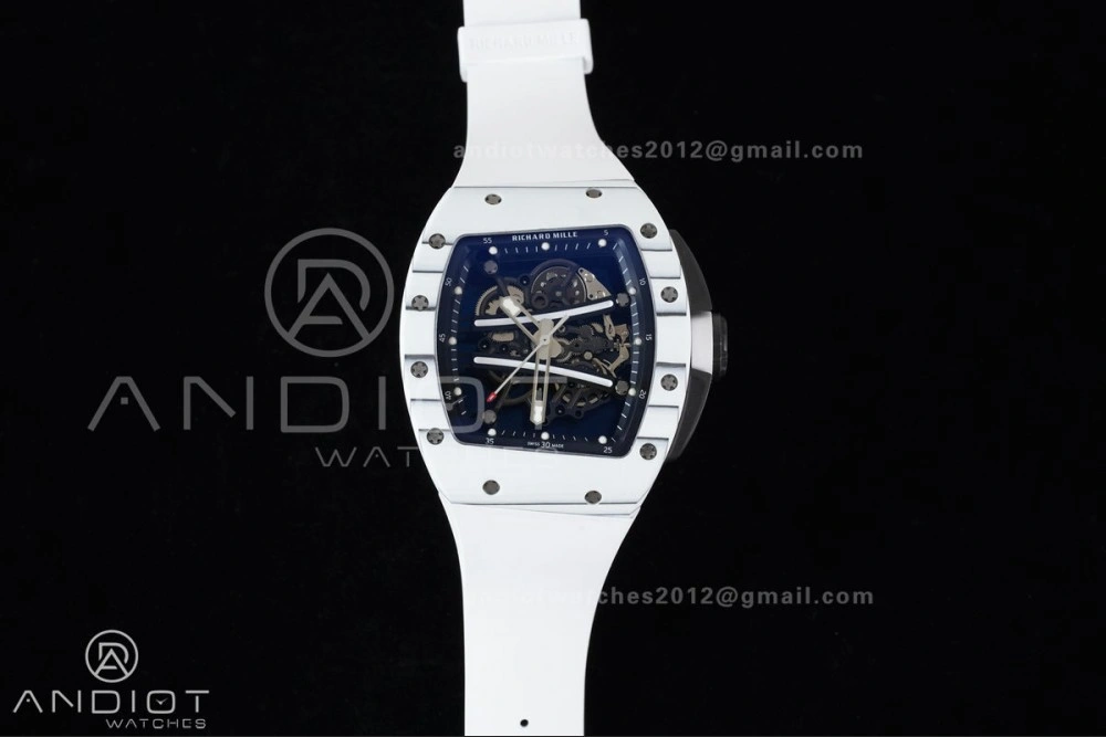 Compact RM061 White Ceramic APSF 1:1 Best Edition on White Rubber Strap RMUL2 Super Clone 1236