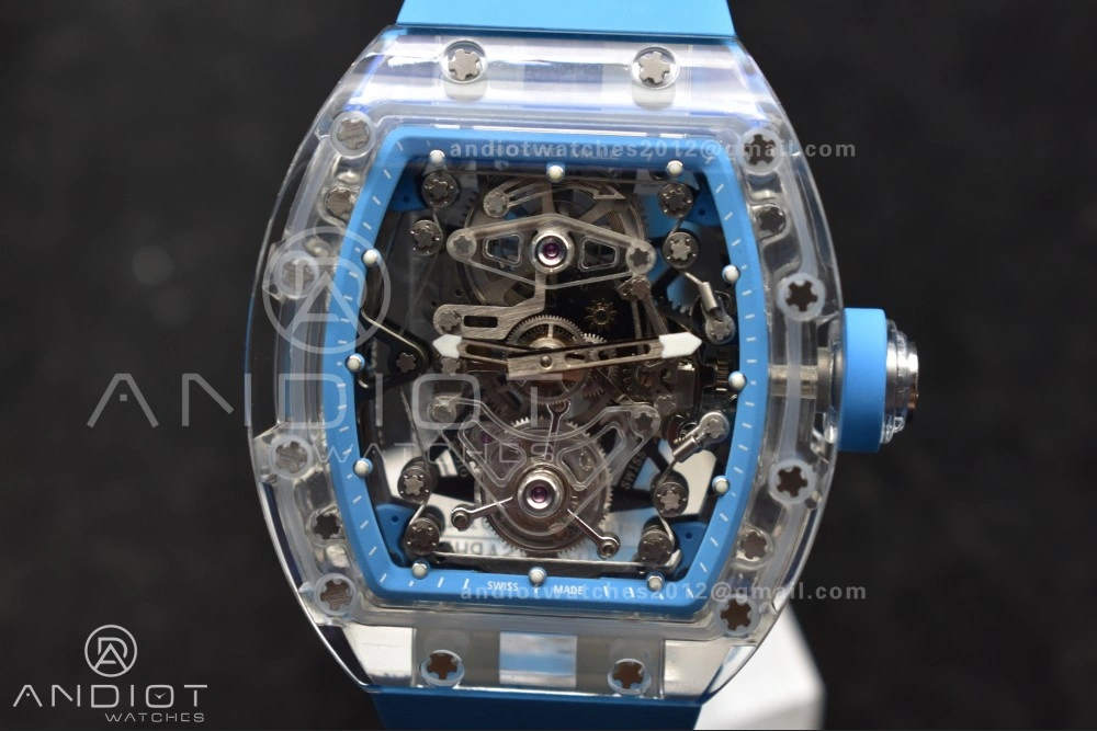 RM56-02 Transparent Tourbillon RMF Best Edition Skeleton Blue Dial on Blue Rubber Strap Durable 1244