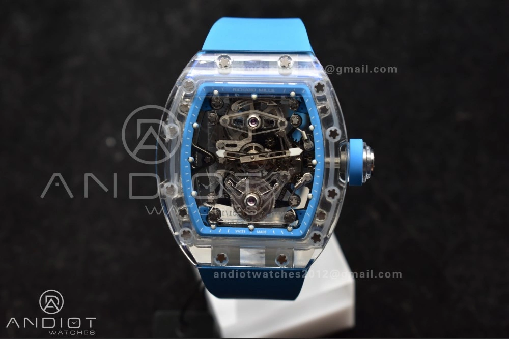 RM56-02 Transparent Tourbillon RMF Best Edition Skeleton Blue Dial on Blue Rubber Strap Durable 1244