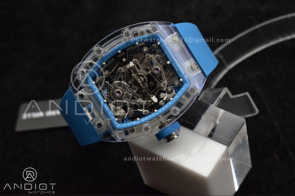 RM56-02 Transparent Tourbillon RMF Best Edition Skeleton Blue Dial on Blue Rubber Strap Durable 1244