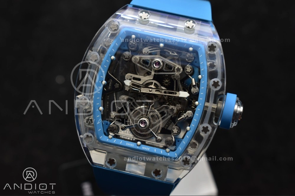 RM56-02 Transparent Tourbillon RMF Best Edition Skeleton Blue Dial on Blue Rubber Strap Durable 1244
