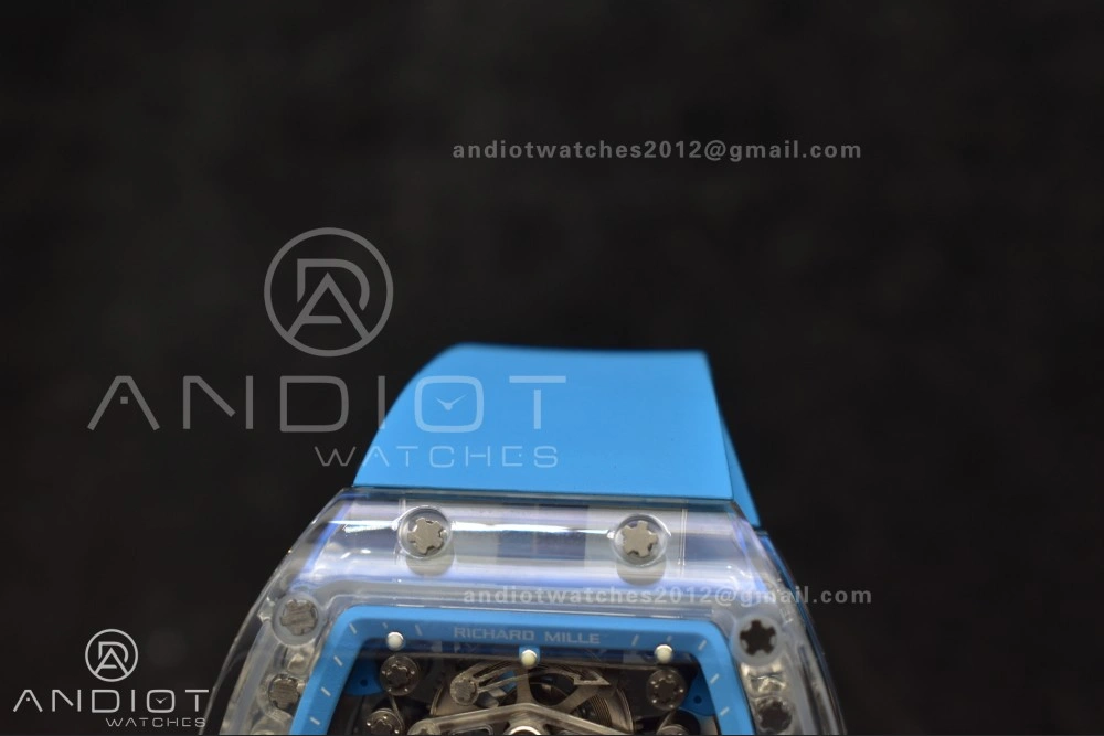 RM56-02 Transparent Tourbillon RMF Best Edition Skeleton Blue Dial on Blue Rubber Strap Durable 1244