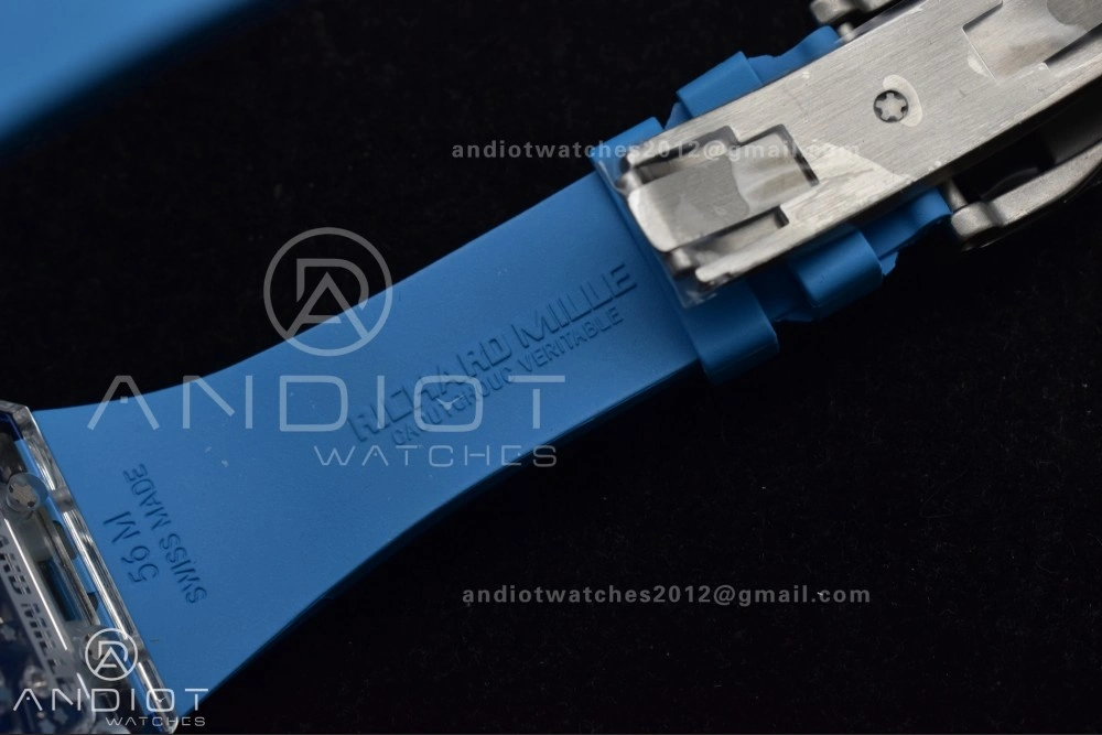 RM56-02 Transparent Tourbillon RMF Best Edition Skeleton Blue Dial on Blue Rubber Strap Durable 1244