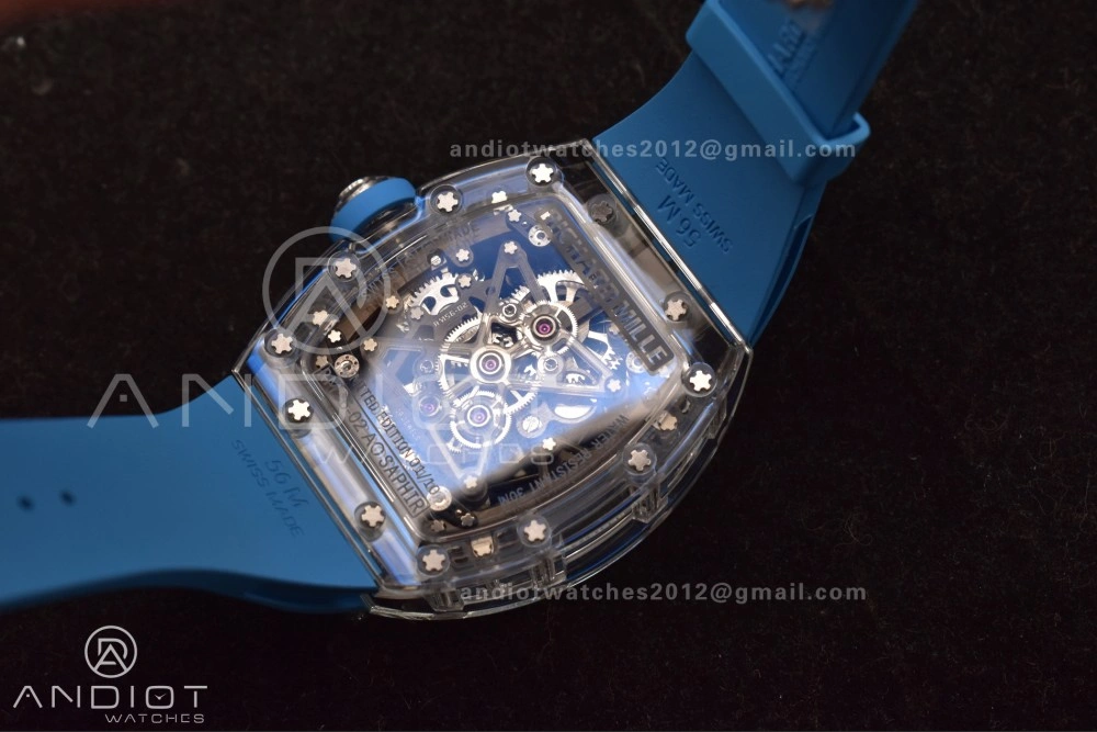 RM56-02 Transparent Tourbillon RMF Best Edition Skeleton Blue Dial on Blue Rubber Strap Durable 1244