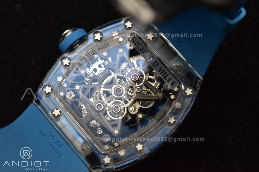RM56-02 Transparent Tourbillon RMF Best Edition Skeleton Blue Dial on Blue Rubber Strap Durable 1244