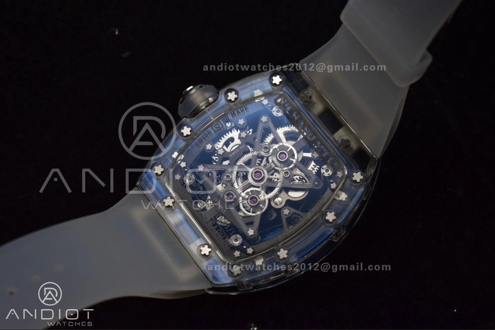 RM56-02 Transparent Tourbillon RMF Best Edition Skeleton Blue Dial on Transparent Rubber Strap Lightweight 1241