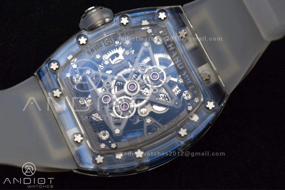 RM56-02 Transparent Tourbillon RMF Best Edition Skeleton Blue Dial on Transparent Rubber Strap Lightweight 1241