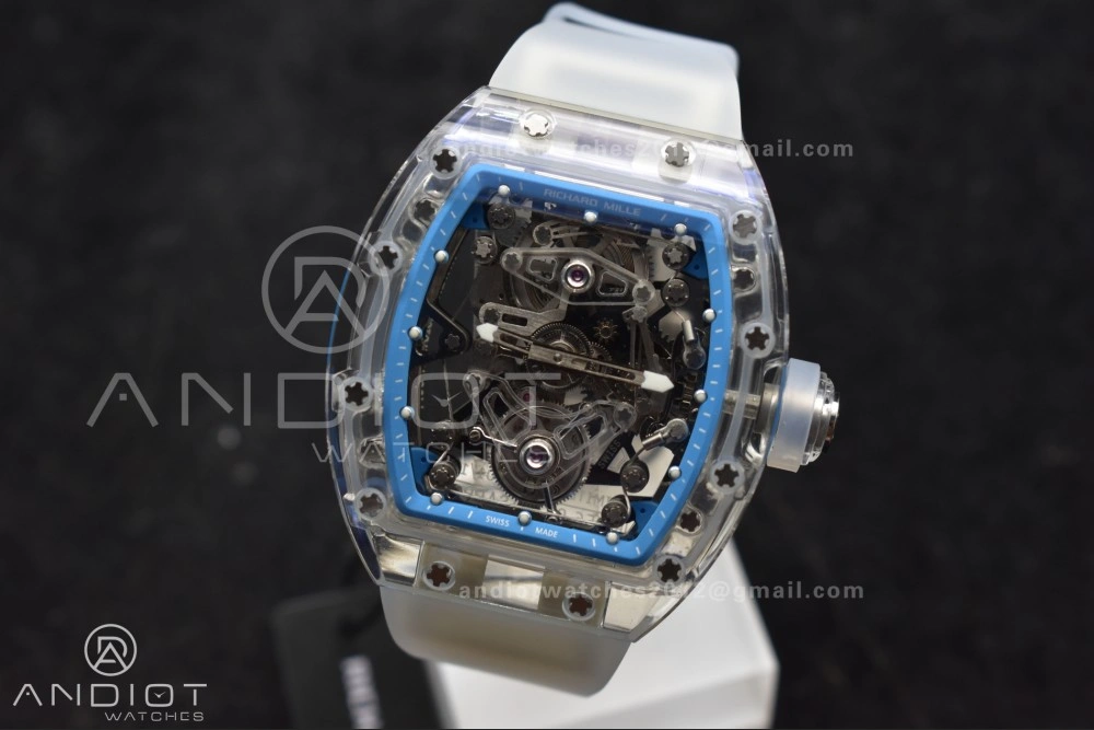 RM56-02 Transparent Tourbillon RMF Best Edition Skeleton Blue Dial on Transparent Rubber Strap Lightweight 1241