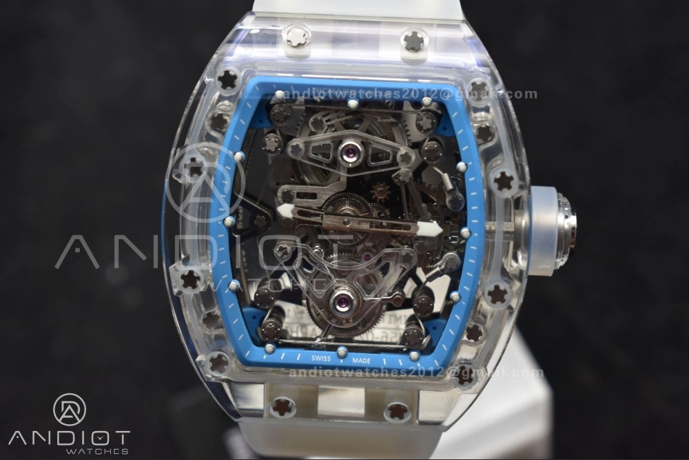 RM56-02 Transparent Tourbillon RMF Best Edition Skeleton Blue Dial on Transparent Rubber Strap Lightweight 1241