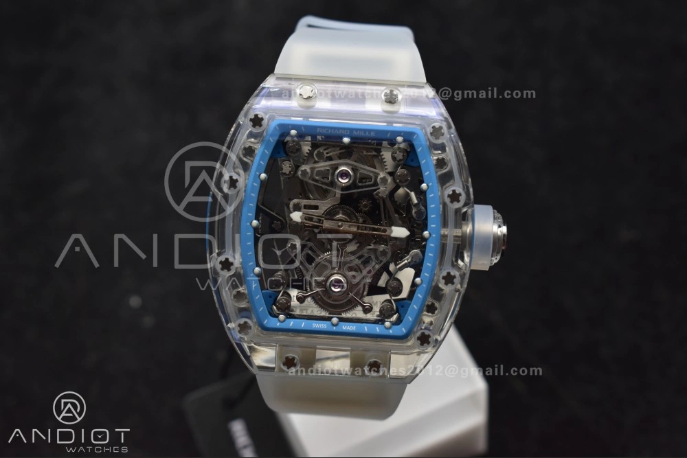 RM56-02 Transparent Tourbillon RMF Best Edition Skeleton Blue Dial on Transparent Rubber Strap Lightweight 1241