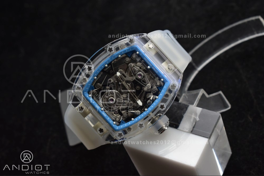 RM56-02 Transparent Tourbillon RMF Best Edition Skeleton Blue Dial on Transparent Rubber Strap Lightweight 1241