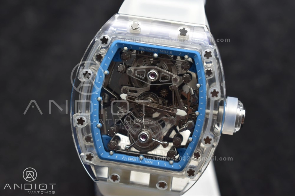 RM56-02 Transparent Tourbillon RMF Best Edition Skeleton Blue Dial on Transparent Rubber Strap Lightweight 1241