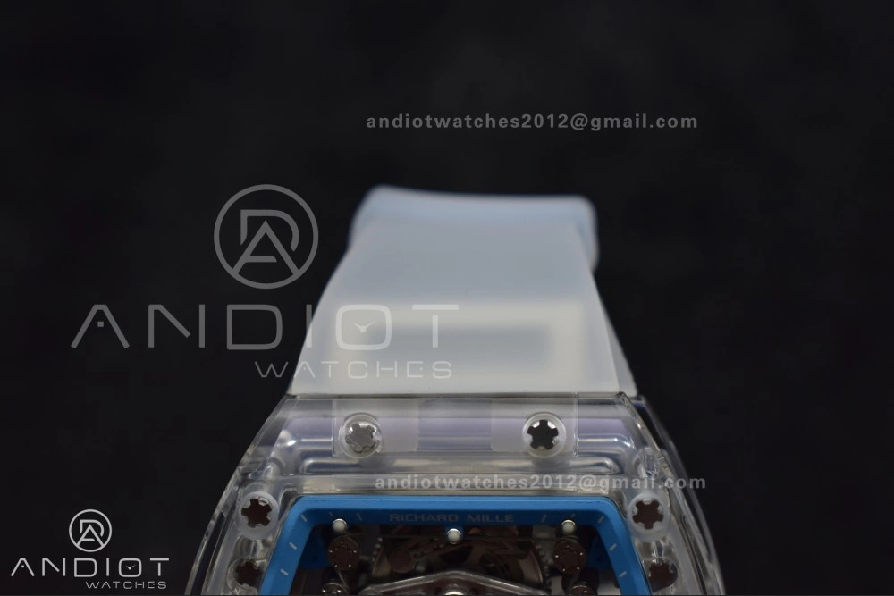 RM56-02 Transparent Tourbillon RMF Best Edition Skeleton Blue Dial on Transparent Rubber Strap Lightweight 1241