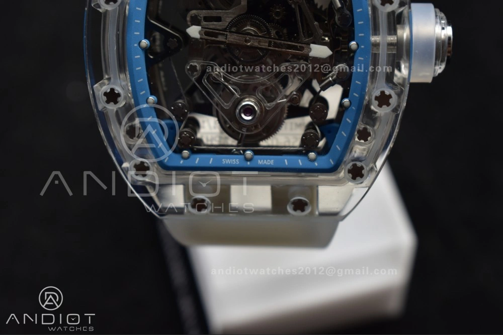 RM56-02 Transparent Tourbillon RMF Best Edition Skeleton Blue Dial on Transparent Rubber Strap Lightweight 1241