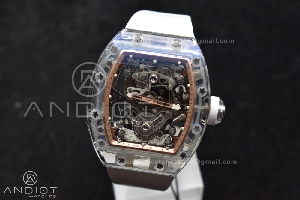 Bold RM56-02 Transparent Tourbillon RMF Best Edition Skeleton Gold Dial on White Rubber Strap 1240