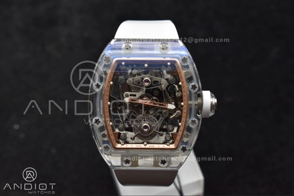 Bold RM56-02 Transparent Tourbillon RMF Best Edition Skeleton Gold Dial on White Rubber Strap 1240