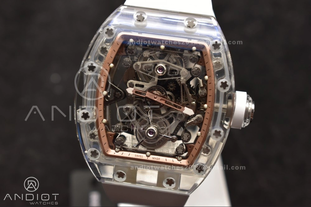 Bold RM56-02 Transparent Tourbillon RMF Best Edition Skeleton Gold Dial on White Rubber Strap 1240