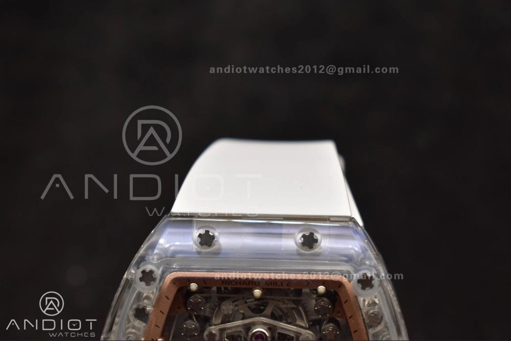 Bold RM56-02 Transparent Tourbillon RMF Best Edition Skeleton Gold Dial on White Rubber Strap 1240