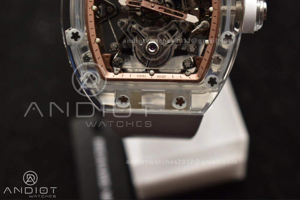 Bold RM56-02 Transparent Tourbillon RMF Best Edition Skeleton Gold Dial on White Rubber Strap 1240