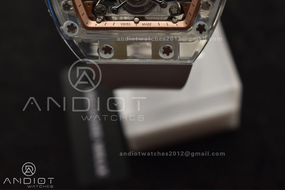 Bold RM56-02 Transparent Tourbillon RMF Best Edition Skeleton Gold Dial on White Rubber Strap 1240