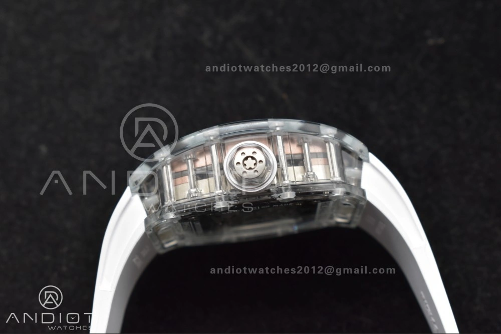 Bold RM56-02 Transparent Tourbillon RMF Best Edition Skeleton Gold Dial on White Rubber Strap 1240