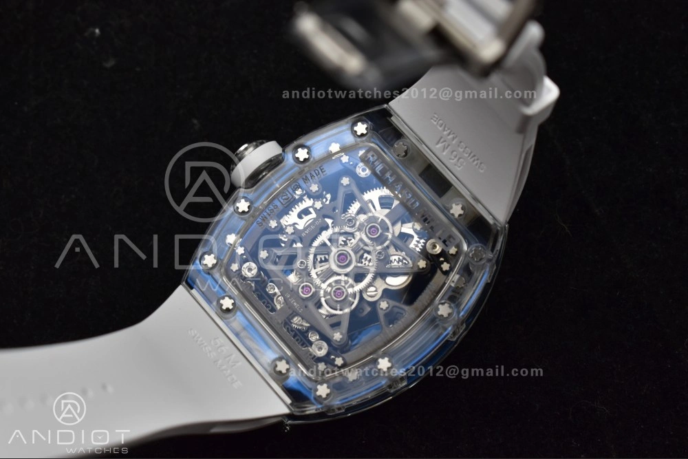 Bold RM56-02 Transparent Tourbillon RMF Best Edition Skeleton Gold Dial on White Rubber Strap 1240