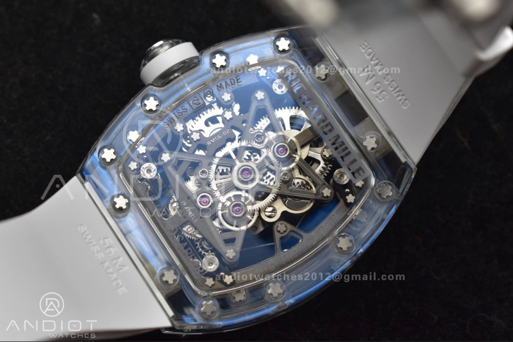 Bold RM56-02 Transparent Tourbillon RMF Best Edition Skeleton Gold Dial on White Rubber Strap 1240