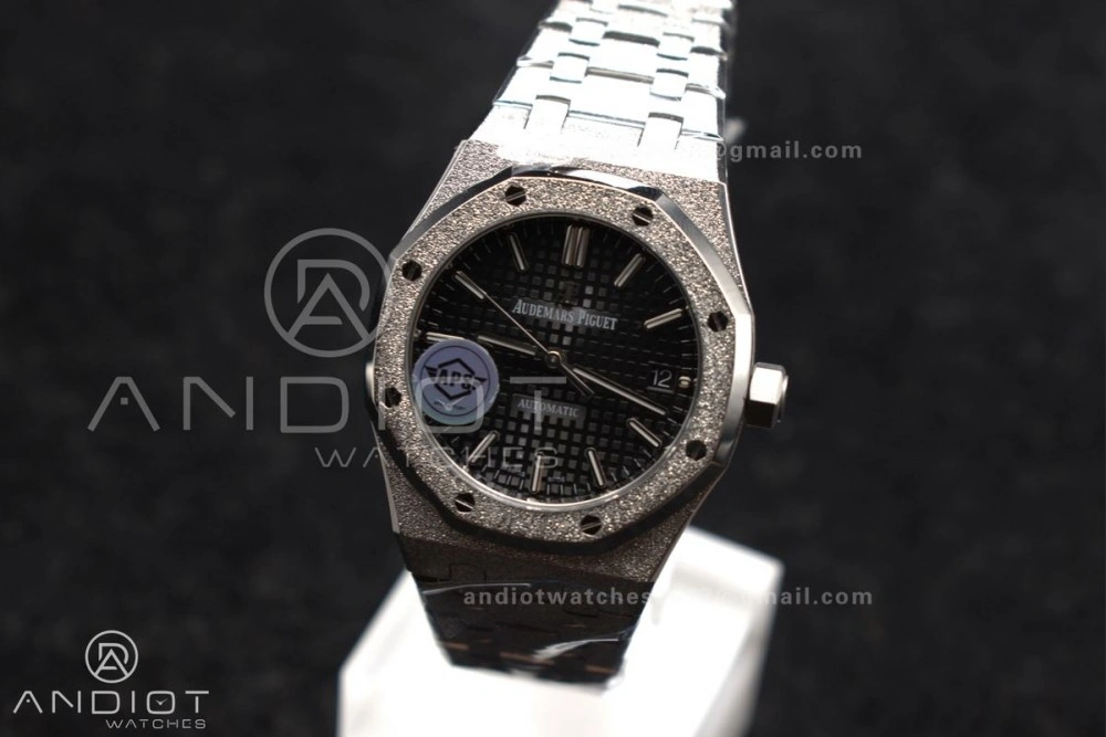 Vibrant Royal Oak 37mm 15454 Frosted SS APSF 1:1 Best Edition Black Textured Dial On SS Bracelet SA3120 Super Clone 118
