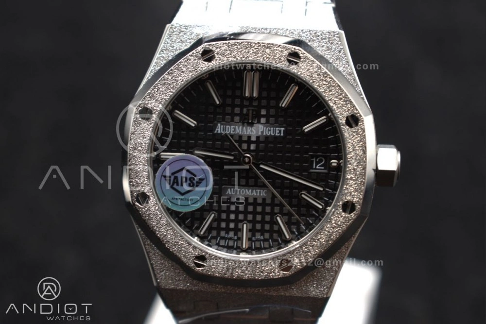 Vibrant Royal Oak 37mm 15454 Frosted SS APSF 1:1 Best Edition Black Textured Dial On SS Bracelet SA3120 Super Clone 118