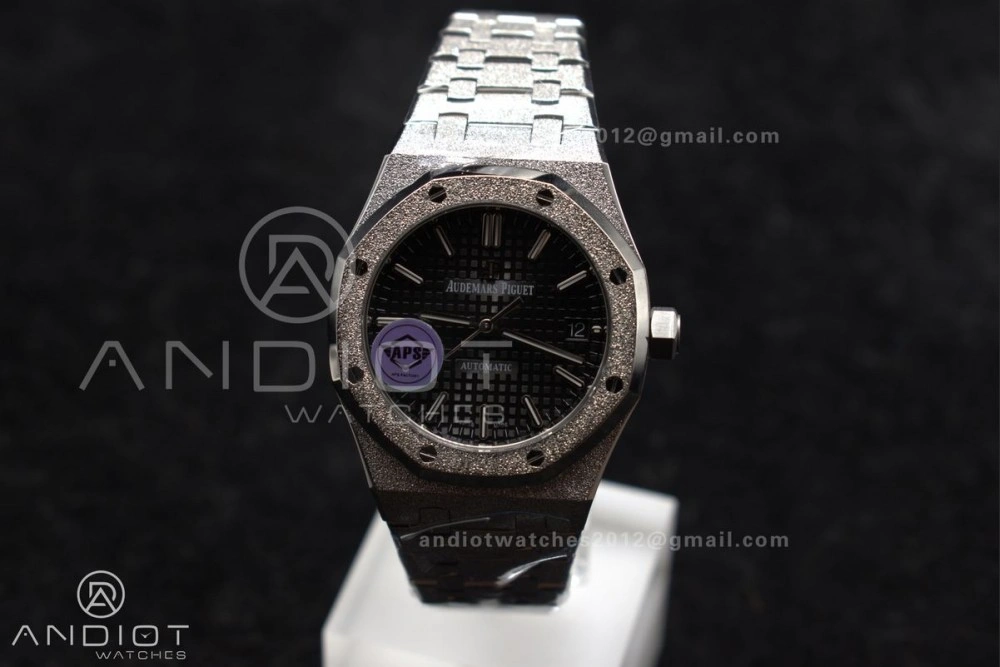 Vibrant Royal Oak 37mm 15454 Frosted SS APSF 1:1 Best Edition Black Textured Dial On SS Bracelet SA3120 Super Clone 118