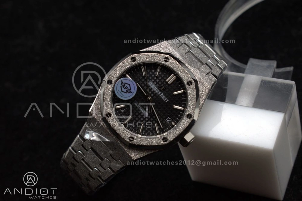 Vibrant Royal Oak 37mm 15454 Frosted SS APSF 1:1 Best Edition Black Textured Dial On SS Bracelet SA3120 Super Clone 118