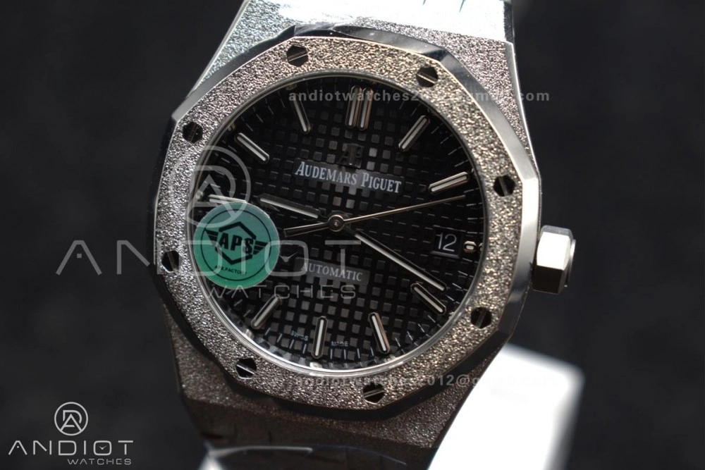 Vibrant Royal Oak 37mm 15454 Frosted SS APSF 1:1 Best Edition Black Textured Dial On SS Bracelet SA3120 Super Clone 118
