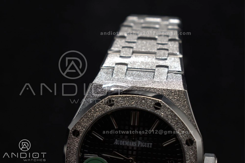 Vibrant Royal Oak 37mm 15454 Frosted SS APSF 1:1 Best Edition Black Textured Dial On SS Bracelet SA3120 Super Clone 118
