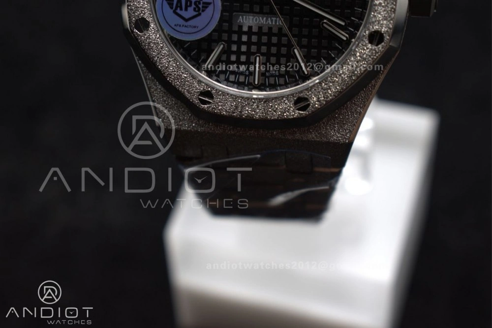 Vibrant Royal Oak 37mm 15454 Frosted SS APSF 1:1 Best Edition Black Textured Dial On SS Bracelet SA3120 Super Clone 118