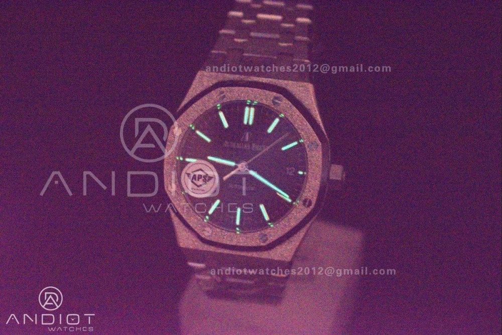 Vibrant Royal Oak 37mm 15454 Frosted SS APSF 1:1 Best Edition Black Textured Dial On SS Bracelet SA3120 Super Clone 118