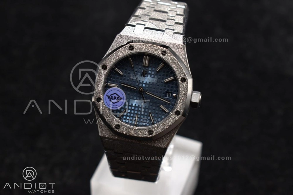 Comfortable Royal Oak 37mm 15454 Frosted SS APSF 1:1 Best Edition Blue Textured Dial On SS Bracelet SA3120 Super Clone 1028