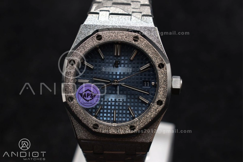 Comfortable Royal Oak 37mm 15454 Frosted SS APSF 1:1 Best Edition Blue Textured Dial On SS Bracelet SA3120 Super Clone 1028