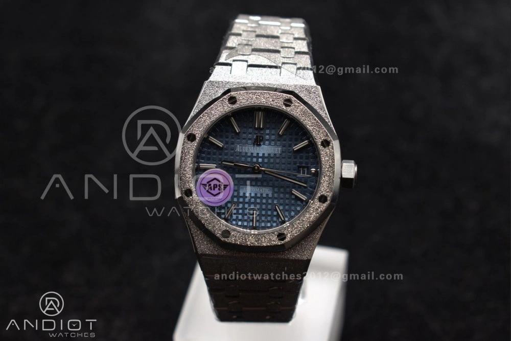 Comfortable Royal Oak 37mm 15454 Frosted SS APSF 1:1 Best Edition Blue Textured Dial On SS Bracelet SA3120 Super Clone 1028