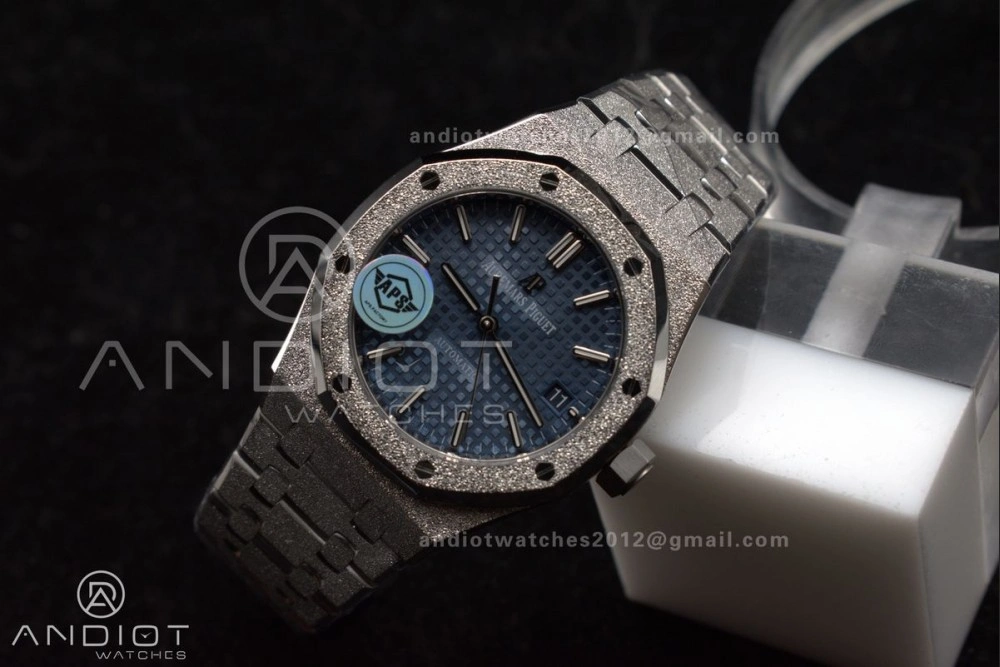 Comfortable Royal Oak 37mm 15454 Frosted SS APSF 1:1 Best Edition Blue Textured Dial On SS Bracelet SA3120 Super Clone 1028