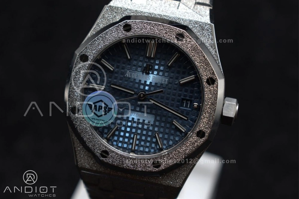 Comfortable Royal Oak 37mm 15454 Frosted SS APSF 1:1 Best Edition Blue Textured Dial On SS Bracelet SA3120 Super Clone 1028